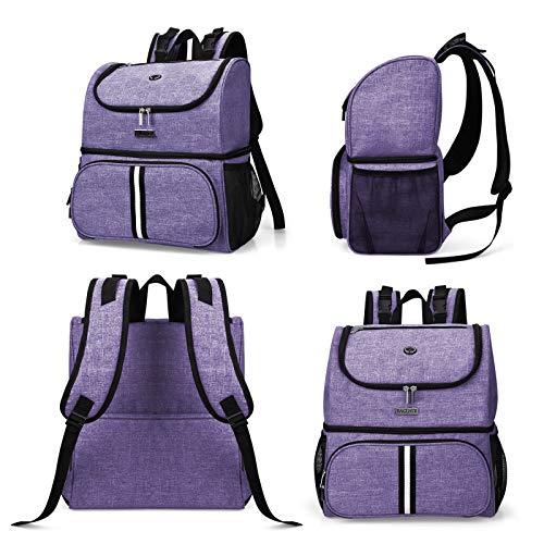 BAGLHER Pet Travel Bag, Double-Layer Pet Supplies Backpack (for All Pet Travel Supplies), Pet Travel Backpack with 2 Silicone Collapsible Bowls and 2 Food Baskets Purple - color: Purple