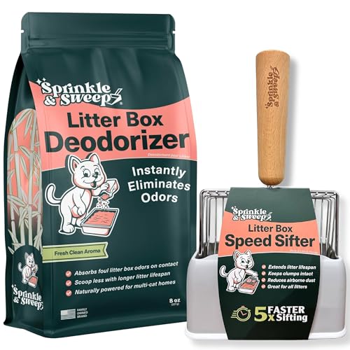 Sprinkle & Sweep: Litter Box Deodorizer Duo - 8oz Bag & Speed Sifter - Cat-Kitten Home Odor Neutralizer, Ultra-Absorbent Formula, Wood Handle Scooper - style: 1 Bag + Speed Sifter
