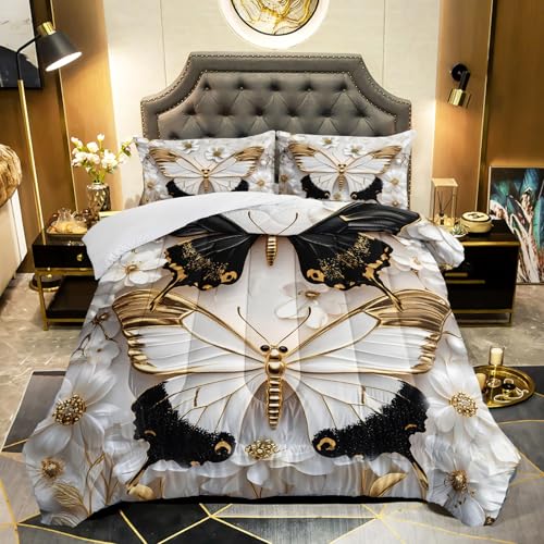 QOOMO 3Pcs 3D Butterfly Comforter Set Twin,Butterflies Bedding Set for Kids | 3Pcs Bedding Set Printed Comforter with 2 Pillowcases,Soft Microfiber,Lightweight and Comfortable,for All seasons - color: 3d Butterfly 10, size: Twin