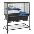Ferret Cage, 40.5" H Large Ferret Nation Cage with 2 Removable Ramps, Metal Small Animal Cages On Wheels for Chinchillas, Guinea Pigs, Rabbit, Sugar Glider (Grey Hammertone) (41" H)