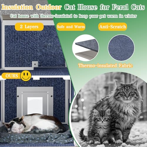 Outdoor Cat House Weatherproof Cats Shelter for Feral Kitten Pet Houses for 1-2 Small Animlas 2 Story Wooden Houses for Indoor Outdoor Cats with Escape Doors (29.7"D x 22.8"W x 35.4"H In) - style: 29.7"D x 22.8"W x 35.4"H In