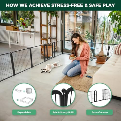 FXW Homeplus Indoor Dog Playpen, 24" H, 6 Panels, for Puppies & Small Dogs | Stress-free play, Heavy-duty, Semi-open design, Easy setup, Threshold-free gate, Expandable, Patented - color: Black, size: 24"H