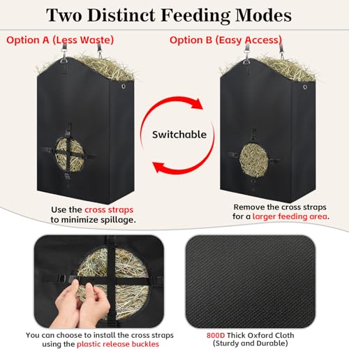 3 Pcs Hay Bags for Goats, 27.5" x 17.5" x 9.8" Hay Feeder, Plastic Buckle | Portable & Slow Hay Feeder for Goats, Adjustable Hanging Strap, Waterproof Lining, 800D Oxford Cloth, Sheeps, Small Horses - color: 3 Pcs with storage bag