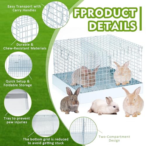 DoubleFill 2 Hole Foldable Rabbit Transport Cage, 16 x 14 x 12 in Portable Metal Bunny Carrier with Tray & Handles for Travel Temporary, Small Animal Cage for Guinea Pigs Hamster Indoor Outdoor - color: Sliver, size: 17.9"L x 17.9"W x 3.7"H