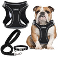 GAMUDA Small Dog Harness Collar and Leash Set, Step in No Chock No Pull Linen Fabric Soft Mesh Dog Vest Harnesses Reflective for Dogs Puppy Cats Kitten Rabbit (Black, L) - color: Black, size: Large