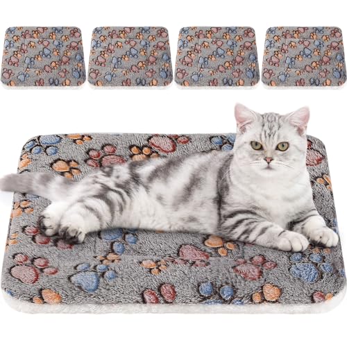 4 Pack Ultra Soft Dog Cat Bed Mat Small Animal Guinea Pig Bed with Cute Print Reversible Fleece Dog Crate Kennel Pad Cozy Washable Thickened Hamster Pet Beds Mat(21 x 14 Inches,Gray) - color: Gray, size: 21 x 14 Inches