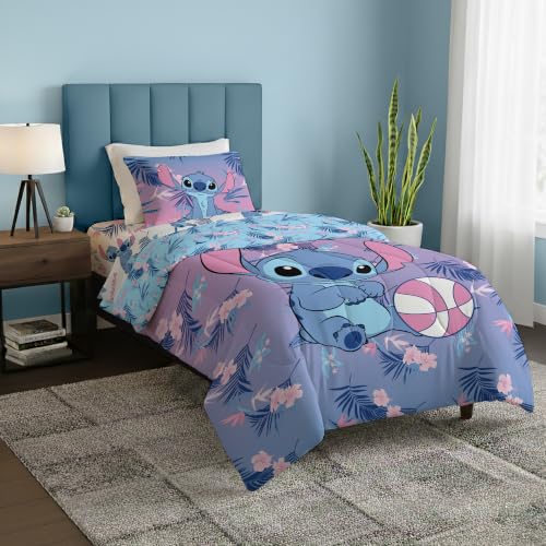 Disney Lilo & Stitch Twin Comforter Set 4 Piece Includes Reversible Comforter & Sheet Bedding Set Soft Fade Resistant Microfiber Officially Licensed - color: Sporty Stitch Twin