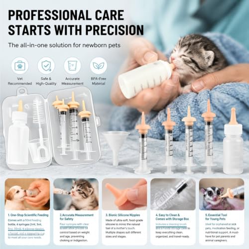 Miracle Nipple for Kittens,and Other Small Animals | Kitten Bottle Feeding Kit Includes Nipple,Formula Dispenser,Liquid Syringe,Measuring Cup,And Cleaning Brush