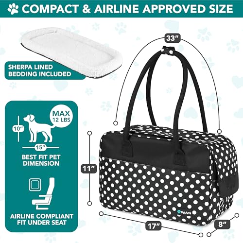 PetAmi Dog Purse Carrier for Small Dogs Cats, TSA Airline Approved Soft-Sided Pet Carrier with Pockets, Ventilated Travel Tote Bag with Bed & Shoulder Strap, Puppy Kitten, Max 12 lbs, Polka Dot Black - color: Polka Dot Black