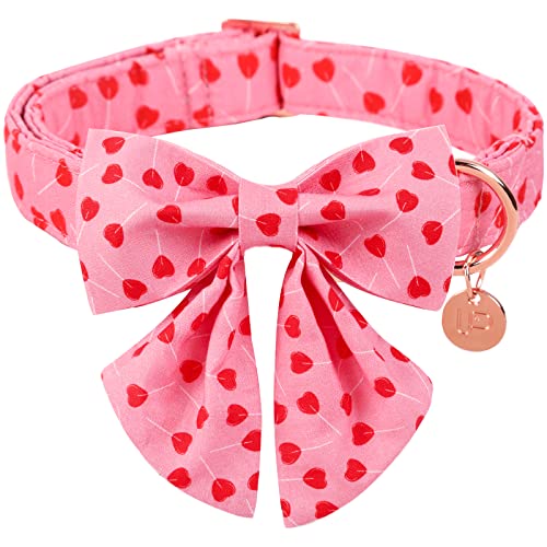 Valentine's Day Dog Collar with Bow Tie, Cotton with Metal Buckle, Red Heart, XS, Neck 8-12in - color: LovedStick, size: XS