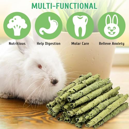 Fhiny Rabbit Chew Toys, 100g Natural Mulberry Leaf Crispy Rolls Small Animal Molar Snacks Chinchilla Sticks Guinea Pig Chews for Teeth Dental Care for Bunny Guinea Pig Chinchilla Hamster Gerbil