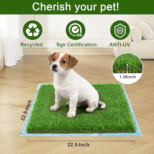 THREE ORANGES Dog Grass Pee Pads, 2 Pack 23 x 23 Inch Artificial Grass Replacement Mats for Dog Potty Trays, Soft 1.38 Inch Washable Turf with Drainage Holes, Indoor Outdoor - size: 2pack | 23in*23in