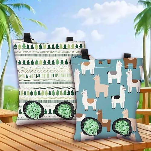 2Pcs 2 Styles Rabbit Hay Feeder Bags Guinea Pig Hay Bag with 2 Holes Tree Alpaca Pattern Oxford Cloth Washable Rectangle Feeding Storage for Small Animal Chinchillas Hamster 12 x 9 Inch - color: Mixed Shapes