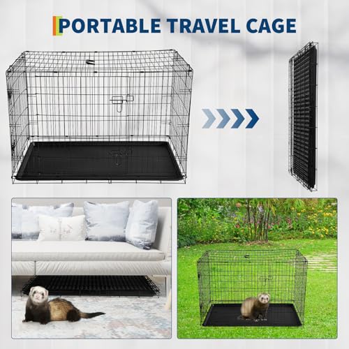 TrailBlaze Collapsible Metal Wire Cage for Small Animals - Thickened Mesh Floor, Leak-Proof Removable Tray, Double Door, Rust-Resistant - for Rabbits, Guinea Pigs, Ferrets, Cats, Chinchillas, Rats - - color: matte black