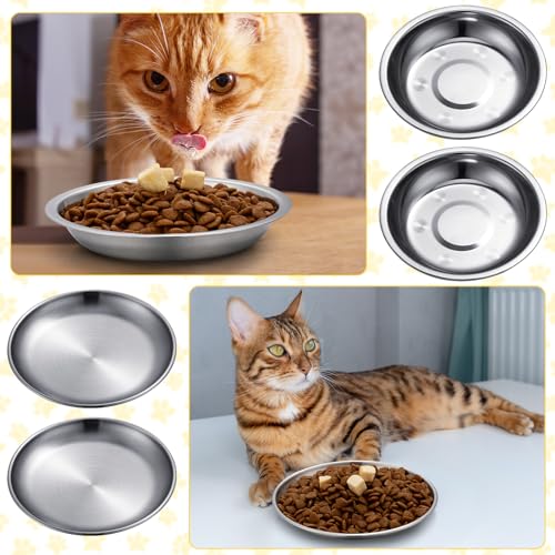 8 Pieces Stainless Steel Cat Bowls 5.5 Inch Wide Flat Cat Dish Small Plate for Kittens Ferrets Wet and Dry Food