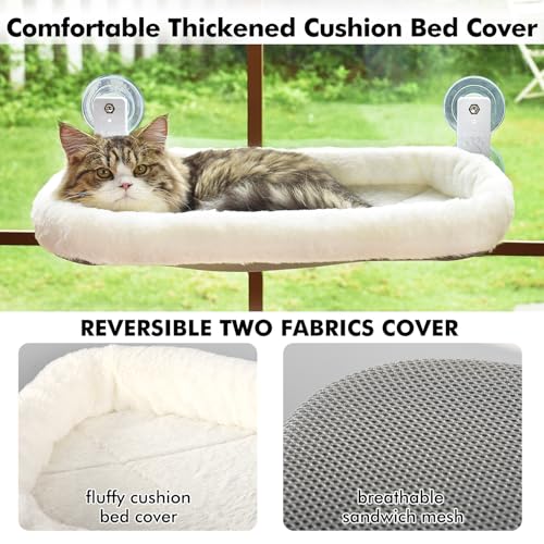 AMOSIJOY Cordless Cat Window Perch, Window Hammock for Cats with 4 Strong Suction Cups, Solid Metal Frame and Soft Cover, Indoor Cat Bed - size: Large