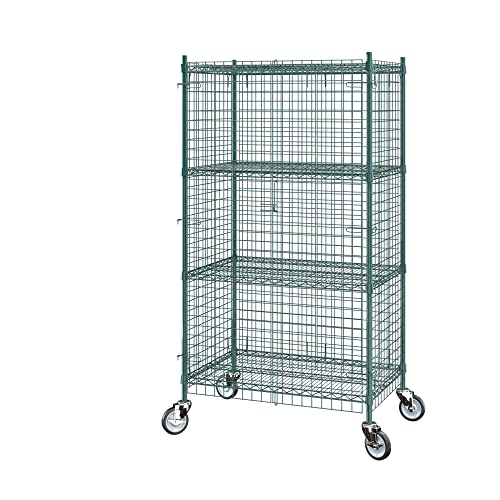 Commercial Grade NSF Listed Metal Wire Mesh Storage Green Epoxy Mobile Security Cage Kit, 24" x 36" x 70", Perfect for Warehouse, Walk-in Refrigerator, Freezer, Grocery Store, Restaurant, Dishroom - color: Green, size: 24" x 36" x 69"