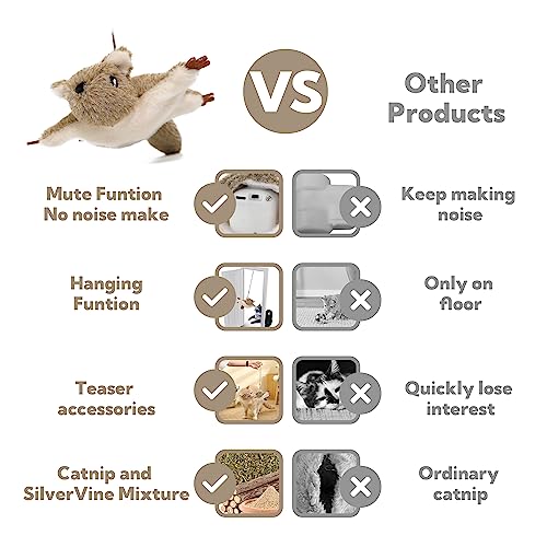 Flapping Cat Toy, Motion Activated Flying Squirrel with Catnip, 3 Modes & USB Rechargeable, Machine Washable Interactive Toy for Indoor Cats - style: Flying Squirrel