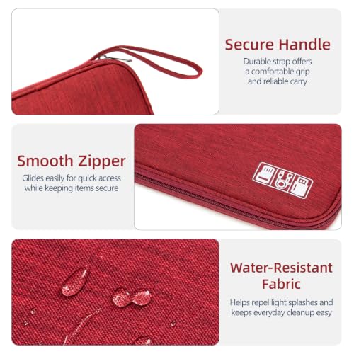 Cable Organizer Bag, Electronics Case for Cords, Chargers & Tech | Organize cables, chargers and power banks with elastic loops, mesh pockets and a slim design for travel. - color: red, size: S