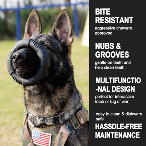 Natural Rubber Dog Ring Toy for Large Aggressive Chewers - Lifetime Replacement - Indestructible Tug Fetch Toy for Large Breed - Durable Tough Dog Chew Toy for Super Chewer, Black - color: Ring Toy - Black