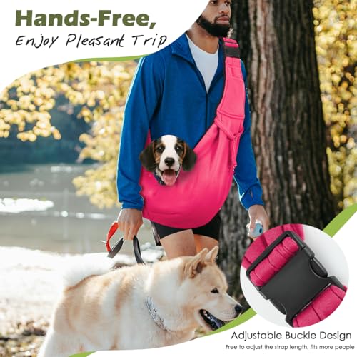 Pawaboo Small Dog Sling Carrier,for 3-10 lbs Pets, Magenta | Reversible Hands Free,Safety Buckle,Storage Pocket,Machine Washable for Travel Outdoor Activities - color: Magenta - Up to 12lbs