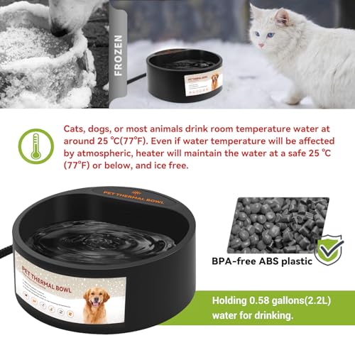 Outdoor Heated Water Bowl for Dogs Cats, 2.2L Winter Heating Dog Water Bowl Smart Thermal for Outdoor Chickens Rabbits Birds, Black, Winter Clearance 2026, Limited Stock - size: 2.2L(Black)