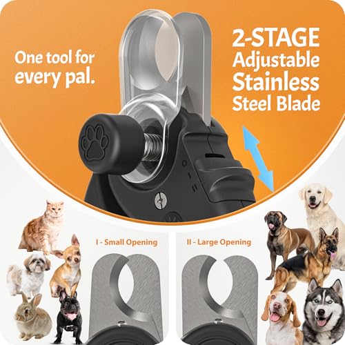 Pet Nail Clipper PRO 2026 - Quick-Vision LED Light | 2-Stage Adjustable Professional-Grade Blade | Adjustable Magnifier Safety Guard - for Cats, Small, Medium and Large Dogs - Black - color: Black