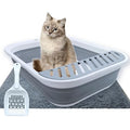 Collapsible Small Cat Litter Box,Open Top Cats Litter Pan with Scoop Waterproof & Foldable Kitten Potty Toilet Anti-Splashing Low Entry Kitty Travel Litter Tray Semi-Enclosed Easy Clean(Gray) - color: 【Gray】