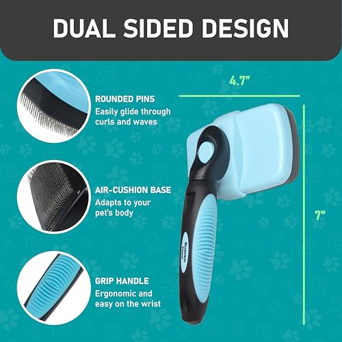 Maxpower Planet Pet Grooming Brush, Shedding Undercoat Rake, Dogs | Blue, Double-Sided Deshedding & Detangling, Rubber Non-Slip Handle, For Cats, Gloves Included - color: C1 - Brush & Gloves, size: Large