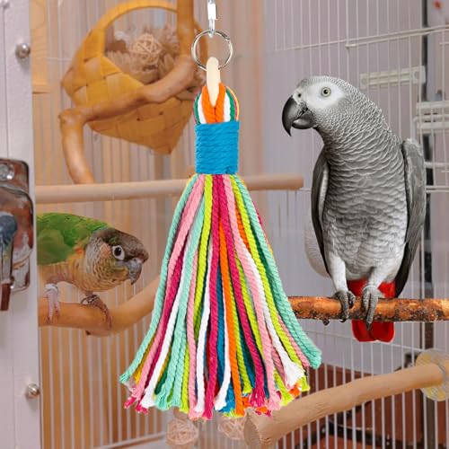Bird Toys for Parrots, Colorful Cotton Rope Hanging Chew Toys | Colorful cotton rope chew toy. Fits large birds, including Macaws, Cockatiels. Natural hanging design. Playing & Preening