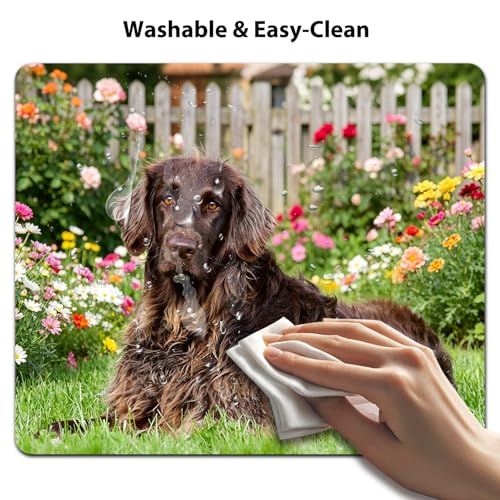 Adorable Fluffy Brown Retriever Mouse Pad, Chocolate Garden Pup Desk Mat | 9.5"x 7.9", Colorful Summer Flowers Garden Scenery, Cute Smooth & Anti-Slip Mousepad - color: Colorful Design Wknoon-Art 14