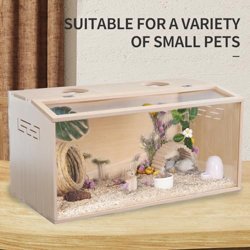 23.6 inch Wooden Hamster Cage, Large Habitat, Openable Top, Transparent Acrylic for Interior View, Ventilated, Easy to Clean, for Syrian Hamster, Dwarf Hamster, Gerbil, Other Small Pet Animals - size: 417F / 23.6"×15.8"×15.8"