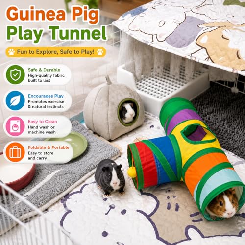 Rypet Guinea Pig Tunnel 3 Way Collapsible Small Pet Tunnels and Tubes with Interactive Ball for Baby Rabbit Ferret Hamster Chinchilla Hedgehog Hiding and Resting - color: Rainbow