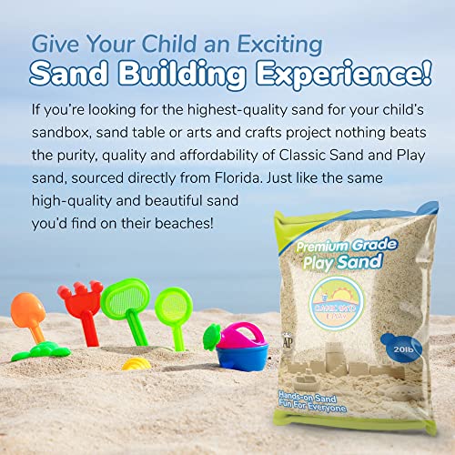 Classic Sand and Play Sand for Sandbox, Table, Therapy, and Outdoor Use, 20 lb. Bag, Natural, Non-Toxic, Wet Castle Building for Creativity and Stimulates Sensory Skills - size: 20 lb