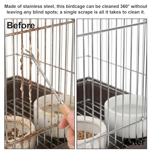 4-Piece Bird Poop Remover Brush Kit, Bird Cage Cleaner+ | Stainless Steel Poop Remover Tool Set for Parakeet, Parrot, Rabbit, Hamster, and Small Animal Cage Cleaning Accessories