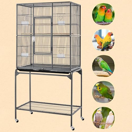 Yaheetech 63-Inch Wrought Iron Rolling Large Bird Cage for African Grey Small Quaker Amazon Parrots Canary Bird Flight Cage