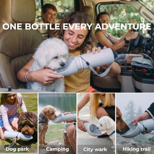 BICYSTAR Collapsible Water Bottle for Dogs, Foldable Leak-Resistant w/Drain-Back, Pet Travel Bowl, 18.6oz for Walks, Hiking & Road Trips