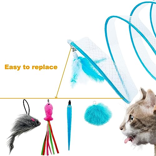 Self Play Cat Hunting Spiral Tunnel Toy, Folded Cat Spring Tunnel Toys for Indoor Cats (Blue) - color: Blue
