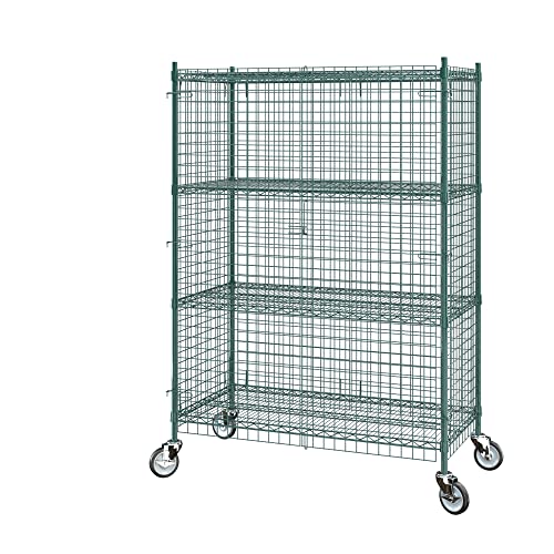 Commercial Grade NSF Listed Metal Wire Mesh Storage Green Epoxy Mobile Security Cage Kit, 24" x 48" x 70", Perfect for Warehouse, Walk-in Refrigerator, Freezer, Grocery Store, Restaurant, Dishroom - color: Green, size: 24" x 48" x 69"