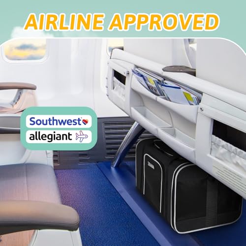 Small Pet Carrier 18" L x 13" W x 9.5" H Airline Approved, Black | for Southwest Airlines, Lockable Safety Zippers and Anti-Scratch Mesh, Pets Under 10 lbs - color: Black, size: 18.0"L x 13.0"W x 9.5"H