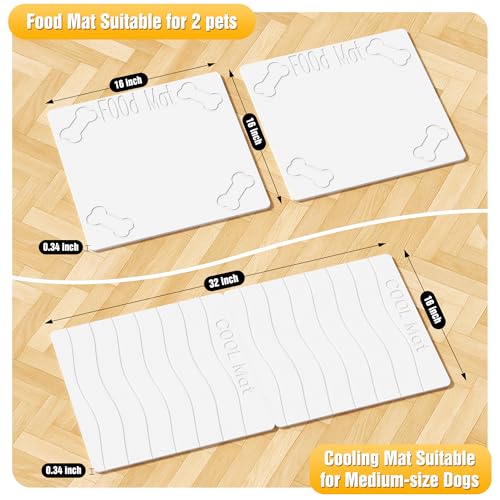 Double-Side 2 in 1 Stone Pet Food Mat & Cooling Mat (31"*16") | Instant dry water absorbing Diatomite Stone Dog Bowls Drying Mat & Heat dissipating Pet Cooling Mat. Bite-Proof & Non-slip. - color: WHITE, size: 31"*16"