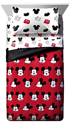 Disney Mickey Mouse Full Size Comforter Set 5 Piece Kids Bedding, Red | Bed in a Bag, Comforter Sheets Pillowcases, Official Product, Soft Microfiber, Machine Washable, Easy Care, Kids Gift - color: Red - Mickey Mouse, size: Full