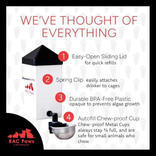 RentACoop No-Drip 32oz Small Animal Drinking Bottle with Auto-Fill Metal Cup for Small Pet/Bunny/Ferret/Hamster/Guinea Pig/Rabbit/Chinchilla/Mouse/Rat. Food Grade Plastic (Pack of 2) - size: 32 Oz (Pack of 2)