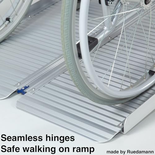 Ruedamann 2 FT Portable Wheelchair Ramp, Non-Slip Aluminum | Wheelchair Ramp With Upgraded Hinge, Aluminum Folding Ramp for Doorways, Ramp for Wheelchairs, Scooters, Steps, Stairs, Pets - size: 2FT Silver(Using Height 2-6'')