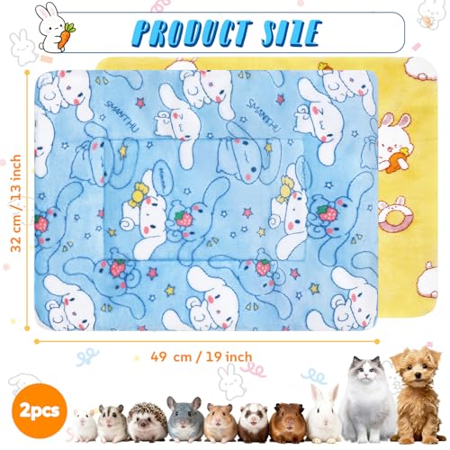 2 Pcs Guinea Pig Bed, Washable Rabbit Bunny Bed Mat Soft Small Animal Winter Bed Pads Sleeping Pads for Rat Chinchilla Hedgehog Hamster Squirrel Ferret (19 x13 inch) - size: 19 x13 inch