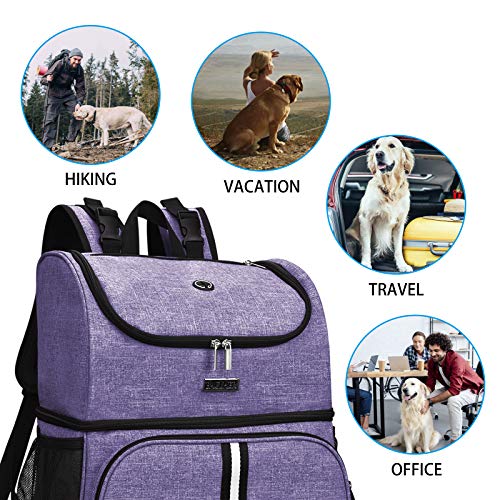 BAGLHER Pet Travel Bag, Double-Layer Pet Supplies Backpack (for All Pet Travel Supplies), Pet Travel Backpack with 2 Silicone Collapsible Bowls and 2 Food Baskets Purple - color: Purple