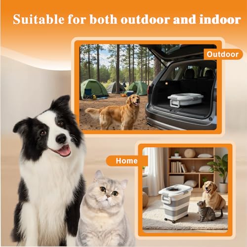 24-28 Lbs Airtight Collapsible Dog Food Storage Container with Wheels & Scoop – Foldable Pet Food Storage Bin for Dog & Cat Food, Animal Food Storage, Dog Supplies Storage Container