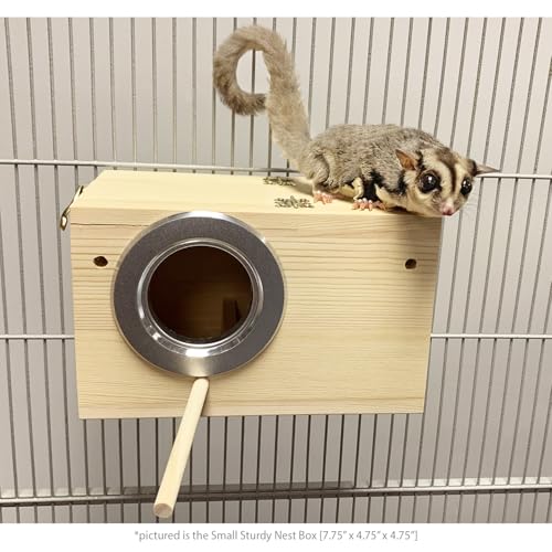 Sturdy Nest Box (M) - Cage Attachment, Hinged Lid, Perching Ledge - for Sugar Glider, Squirrel, Rat, Finch, Parakeet, Lovebird, Parrotlet, Lovebird, Canary, Cockatiel, Other Birds & Small Pets - size: Medium