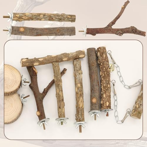 7 Pieces of Bird Perches for Cage, Parakeet Cage Accessories, Bird Perches Nature Wooden Bridge Suitable for Parakeets, Lovebirds, Cockatoos, and Parrots Exercise Training