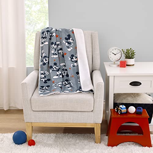 NoJo Disney Mickey Mouse Gray, Navy, White and Red Stars Super Soft Sherpa Baby Blanket - color: Mickey Mouse Gray, Navy